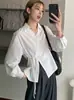 Camisa de Mujer con Cuello en V, Diseño Irregular Diagonal, Estilo Coreano, Nueva Colección Primavera y Otoño 2026, Blusa Top con Parches de Encaje, Nicho