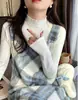 Suéter Andi de veludo com gola alta franzida para mulheres, novo outono e inverno estiloso versátil slim-fit de manga comprida camada base de tricô