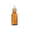 Botella dispensadora de aceite esencial con tapa de madera de bambú, Botella de aceite esencial de alta gama de 10 ml con gotero de goma, Botella de masaje, Marrón ámbar hecho a medida