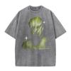Camiseta Vintage Lavada Tendência Retro Americana 230g Manga Curta Estampada para Homens e Mulheres, Camiseta Hip-Hop Solta com Gola Redonda e Mangas Curtas