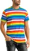 Camiseta de manga corta para hombre de sitio web independiente transfronterizo con estampado 3D a rayas, camiseta de cuello redondo sin botones, camiseta básica