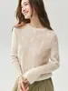 Suéter Campari ~% seda de morera % cachemira para mujer, tejido suelto, cuello redondo, patrón trenzado, diseño ondulado