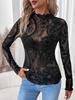 Camiseta Top Feminina de Malha com Estampa Paisley em Veludo, Babados e Mangas Longas - Lançamento Outono/Inverno 2026 Europeu e Americano