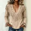 Nuevo abrigo de moda ajustado para otoño e invierno para mujer, de gamuza con borlas, cuello en V, estilo europeo y americano, transfronterizo