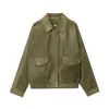 Comercio Exterior Transfronterizo En Stock 2025 Estilo Europeo y Americano Nuevo Popular Otoño para Mujer Chaqueta de Ante con Bolsillos