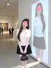 Camisa Branca de Tricô de Manga Curta para Mulheres, Estilo Coreano Primavera e Verão, Cor Contrastante, Slim Fit, Top Tendência