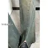 Jeans Gris Cemento Acampanados Divididos Mujer Primavera y Otoño Cintura Alta Elásticos Tallas Grandes Adelgazantes para Chica Gordita Tipo de Cuerpo Pera Pantalones