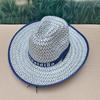 Chapéu de Sol de Palha Tecido Coreano de Aba Larga para Homens e Mulheres de Verão Chapéu de Moda de Praia Chapéu de Viagem Chapéu de Cowboy