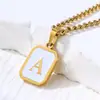 Colar Quadrado de Aço Inoxidável com 26 Letras e Concha Pingente Simples Joker Pingente de Gota de Óleo Pingente DIY Atacado Transfronteiriço