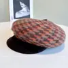 Gorra de Boina Octagonal a Rayas Geométricas Bloque de Color Otoño e Invierno para Mujer, Mezcla de Lana y Pelo de Conejo Angora Estilo Zg
