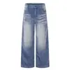 K5682 Pantalones casuales de pana retro para hombre y mujer de la alta calle americana con diseño de patrón de orejas de gato, corte recto holgado