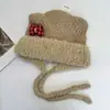 Chapéu de tricô com orelhas xadrez fofo novo para mulheres, com forro de pelúcia e fleece, chapéu de lã quente para outono e inverno
