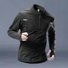 Roupas de Treino para Estudantes de Esportes Masculinas Camiseta para Atletismo Corrida Roupas de Fitness de Secagem Rápida Tops de Manga Longa com Meio Zíper Primavera e Outono