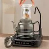 Tetera Grande de Vidrio de Borosilicato Espeso con Mango de Madera, Juego de Té Simple Auto-Llenable Resistente al Calor