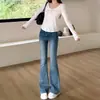 Calça jeans flare justa estilo coreano para mulheres, nova coleção outono 2026, azul vintage, cintura alta, casual, modeladora, calça longa versátil