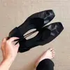 Zapatos de moda de punta cuadrada poco profundos para mujer, hechos a mano con tejido de punto, sandalias huecas de tacón grueso, zapatos cómodos de tacón bajo para abuela para ir al trabajo