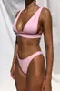 Nuevo bikini europeo y americano 2027, traje de baño transfronterizo, moderno y sexy, nailon, color liso, traje de baño de dos piezas para mujer