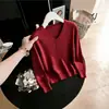 Top de punto con cuello en V y manga larga con cuentas Otoño/Invierno 2026, Suéter liso simple