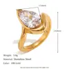 Anel de Aço Inoxidável Banhado a Ouro 18K com Design de Diamante Branco, Estilo Ins Europeu e Americano, Joia de Luxo de Alta Qualidade, Formato de Gota Marquise