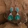 Nuevos Pendientes Versátiles de Moda Retro Estilo Chino Diseño de Nicho Pendientes Elegantes Esmeralda Pendientes Simples de Gama Alta
