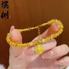 Novo Bracelete Amarelo Dourado Estilo Chinês Deus da Fortuna e da Riqueza com Contas Douradas para Riqueza e Prosperidade