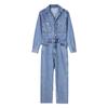 Macacão Jeans Feminino Moda 2023 Gola com Decoração de Bolso Cintura Marcada Perna Reta Peça Única Streetwear Estilo Europeu e Americano