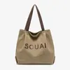Bolsa Tote de Lona com Letras Estilo Coreano 2026 Nova de Grande Capacidade para o Dia a Dia Bolsa de Ombro Casual Bolsa para Estudante de Faculdade