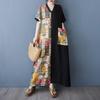 Foto Real de Verão Novo Estilo Floral Splicing Preto Emagrecimento Decote V Vestido Longo Artístico Robe Retrô