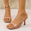 Zapatos de Comercio Exterior para Mujer 2025 Verano Nuevos Sandalias de Tacón Cuadrado Europeo y Americano Moda Estilo Diario Sandalias sin Cierre