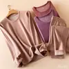 Ropa interior térmica de rayas para otoño e invierno para mujer, con forro polar extra y grosor, y capa base con forro polar para hombre