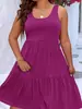 2025 Estação Independente da Amazon Europeia e Americana Primavera e Verão Tamanhos Grandes Roupas Casuais de Trabalho Femininas Cor Sólida Sem Mangas Vestido Midi