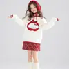 Conjunto de Suéter y Falda Estilo Coreano para Niñas Mayores, Nuevo Estilo Otoño e Invierno, Lindo Conjunto de Dos Piezas con Dibujos Animados de Manzana y Cachorro