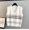Colete de Tricô Jacquard para Mulheres, Peça Externa para Primavera e Outono, Camisas para Camadas, Suéteres, Coletes, Estilo Preppy, Tops Internos para Outono e Inverno