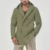 Comércio Exterior Outono e Inverno Masculino Estilo Europeu e Americano Cor Sólida Comprimento Médio Gola Dupla Trench Coat Masculino Casual Gola Lapela com Capuz Casaco