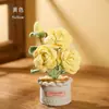Planta de rosa artificial tejida en maceta, producto terminado hecho a mano a crochet, flor artificial para decoración de escritorio en casa, venta al por mayor de regalos, flor de hilo