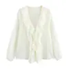 Roupas Femininas Transfronteiriças Europeias e Americanas 2025 Primavera Novas Moda de Rua Design Decorativo em Camadas Camisas de Manga Comprida Atacado