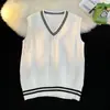 Chaleco de Lana con Cuello en V para Universidad Chaleco Suéter Alta Calidad Chaleco Estudiante Chaleco Uniforme Escolar Chaleco Tejido Uniforme JK Cruzado