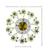 Reloj Metálico Floral Silencioso de Lujo Ligero Estilo Europeo para Sala de Estar y Dormitorio, Decoración de Pared, Artículo de Decoración para el Hogar