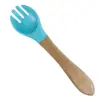 Cabo de Madeira Silicone Garfo Colher de Bebê Grau Alimentício Anti-Queimadura Louça para Alimentação de Mãe e Bebê Crianças Aprendem a Comer Garfo e Colher de Treinamento