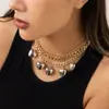 Joyería Transfronteriza Europea y Americana, Elegantes Accesorios de Cadena de Perlas para Mujer, Collar de Corazón Calado Geométrico de Doble Capa de Perlas