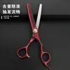 Conjunto de Tesouras de Cabeleireiro Aço Inoxidável Desbaste Sem Emenda 6 polegadas Tesoura Reta e Tesoura de Desbaste Vermelha Fabricante Profissional de Tesouras de Cabelo