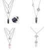 Joyería transfronteriza europea y americana personalizada collar con colgante de cristal de columna hexagonal combinable Collar multicapa para mujer de Luna hueca