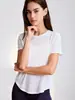 Camiseta Cropped de Secagem Rápida Solta de Manga Curta com Costas Cruzadas para Esportes Yoga Treinamento