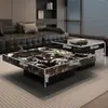 Mesa de café minimalista de piedra estilo italiano, Muebles modernos de lujo ligero para sala de estar, Sofá Lawrence de combinación cuadrada para apartamentos pequeños de alta gama
