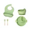 Vajilla Redonda de Silicona para Niños con Ventosa Vajilla de Silicona Plato de Cena de Silicona para Niños Plato con Compartimentos para Alimentación de Bebés