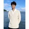 Sudadera con capucha de manga larga y textura de rayas verticales, estilo falso dos piezas patchwork con solapa, para hombre, holgada, casual, con bloques de color y cuello de camisa, top moderno