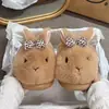 Pantuflas de algodón con diseño de conejito, estilo dulce y fresco para niña, colección otoño/invierno 2026, estampado de leopardo con lazo, zapatos peludos versátiles sin cordones para usar en exteriores
