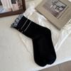 Calcetines Nuevos de Otoño Estilo Coreano para Mujer, Diseño de Moño Azul Marino, Calcetines de Media Pantorrilla, Calcetines Holgados Rayados, Sin Costuras