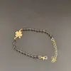 Pulseira Dupla Camada Pingente Cruzado Transversal Corrente de Contas Personalizada Cruz Negra Cortada em Coração Pulseira Feminina Joia