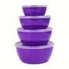 Juego Redondo de Plástico de 4 Piezas de Tazones para Conservar Frescura, Tazones para Ensalada con Tapas, Juego de Cajas para Guardar Frutas en el Refrigerador, Caja de Almacenamiento para Lonchera